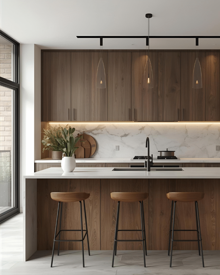 A modern kitchen with feature lighting in Hove